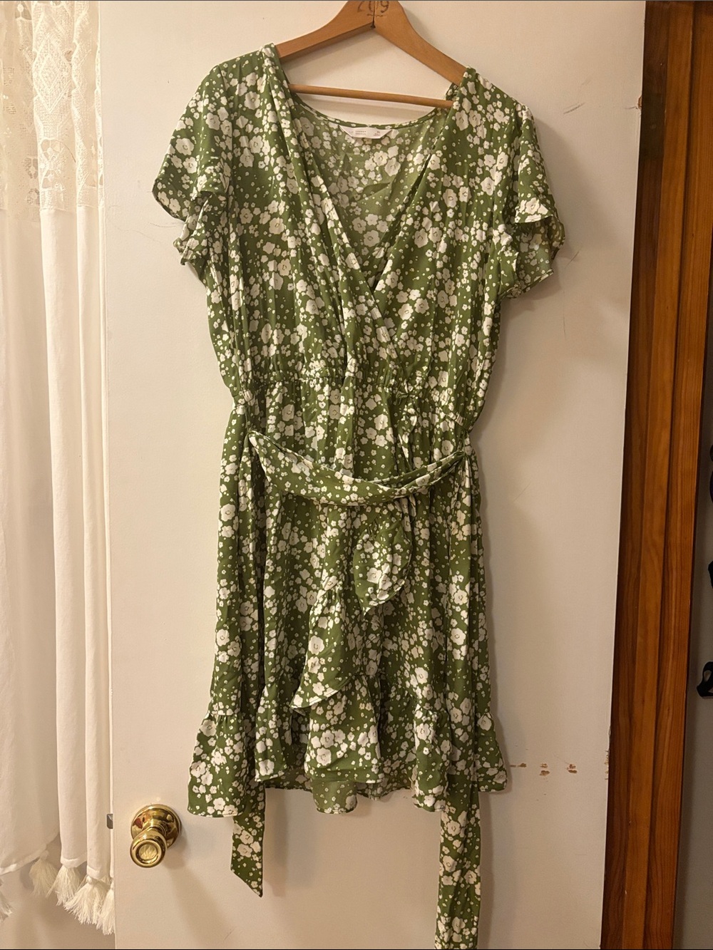 Lauren Conrad Floral Wrap Short Sleeve Dress - Olive Green